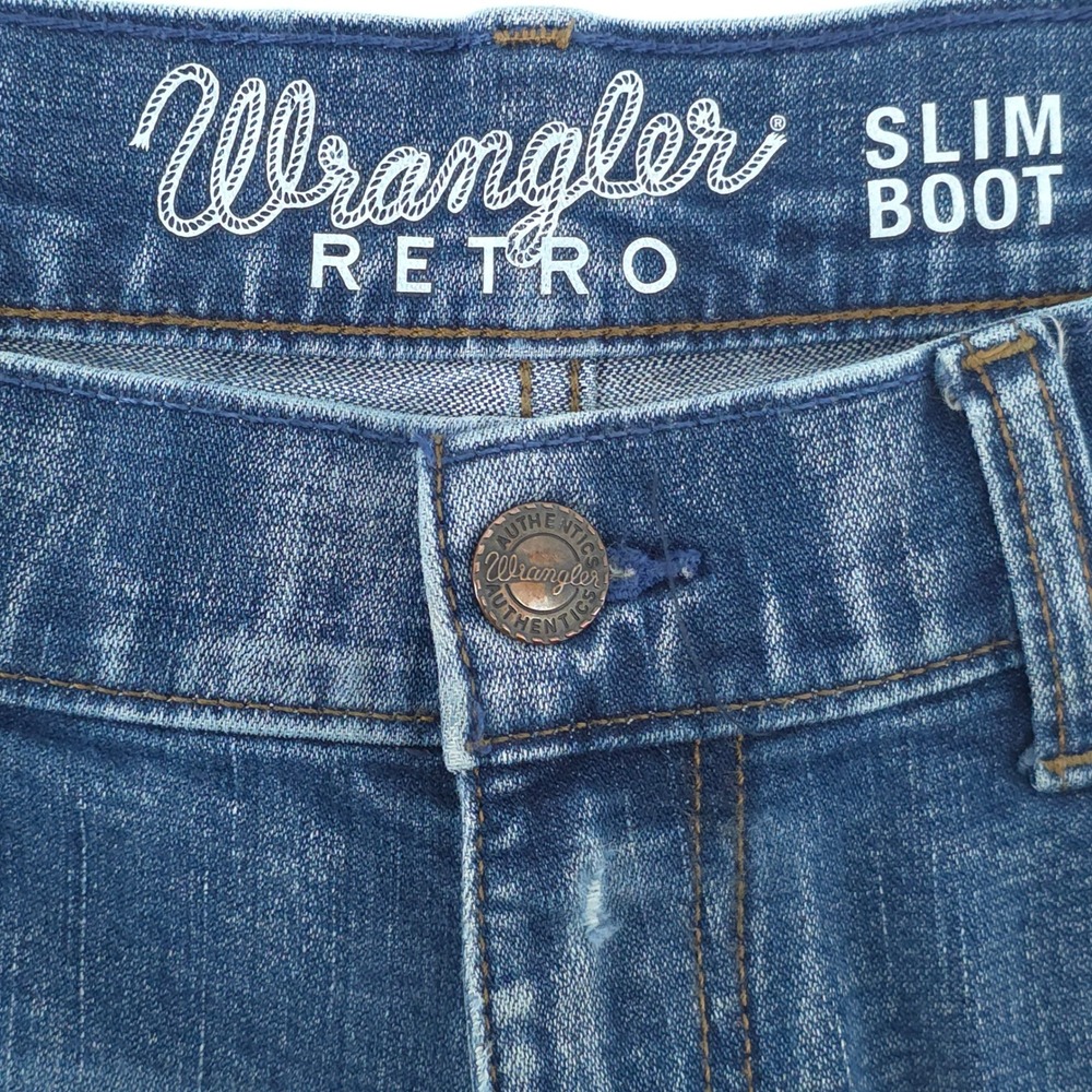Wrangler Retro Men Slim Boot Jeans 33x36 Blue Denim Western Cowboy - Picture 7 of 11
